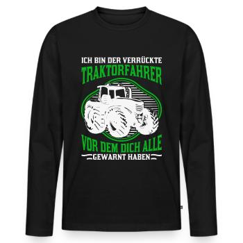 Crazy Tractor Driver Tractor Farmer Gift - Men's Premium Organic Long Sleeve Shirt - black - Front - Nico (187cm)