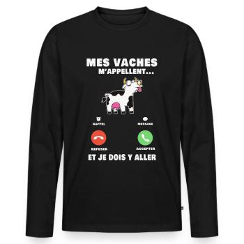 Mes vaches m'appellent Les vaches Bovins - Männer Premium Bio Langarmshirt - Schwarz - Vorne - Nico (187cm)