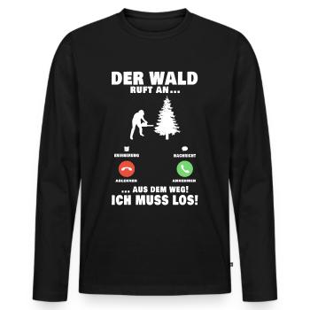 Der Wald ruft Bäume fällen Holzfäller Baumfäller - Männer Premium Bio Langarmshirt - Schwarz - Vorne - Nico (187cm)