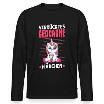 Verrücktes Geocache Mädchen Geocaching Geocacherin - Männer Premium Bio Langarmshirt - Schwarz - Vorne - Nico (187cm)