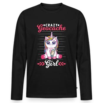 Crazy Geocache Girl Geocacher Geocaching - Men's Premium Organic Long Sleeve Shirt - black - Front - Nico (187cm)