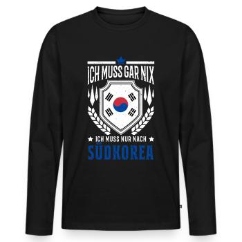 Ich muss gar nix Ich muss nur nach Südkorea Urlaub - Männer Premium Bio Langarmshirt - Schwarz - Vorne - Nico (187cm)