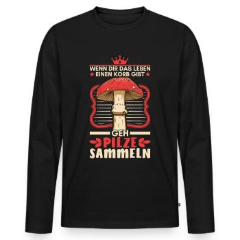 Pilzkorb Pilz Spruch Pilze Pilzsammler Geschenk - Männer Premium Bio Langarmshirt - Schwarz - Vorne - Nico (187cm)