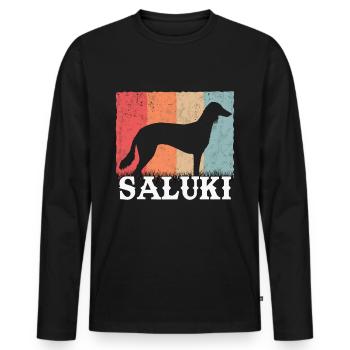 Saluki Vintage lévrier persan rétro - T-shirt manches longues Premium bio Homme - noir - Devant - Nico (187cm)