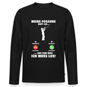 Meine Posaune ruft an Posaunist Posaunenspieler - Männer Premium Bio Langarmshirt - Schwarz - Vorne - Nico (187cm)