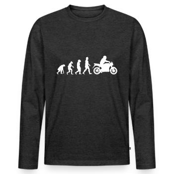 Motorradfahrer Evolution Motorrad Biker - Männer Premium Bio Langarmshirt - Anthrazit meliert - Vorne - Nico (187cm)