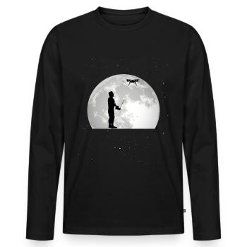 Drone Lune Pilote de drones Quadrocopter - T-shirt manches longues Premium bio Homme - noir - Devant - Nico (187cm)