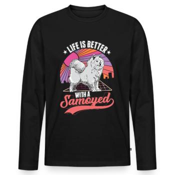 Life is better with a Samoyed Samojede Samojeden - T-shirt manches longues Premium bio Homme - noir - Devant - Nico (187cm)
