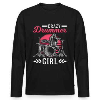 Crazy Drummer Girl Drums Drummer - Men's Premium Organic Long Sleeve Shirt - black - Front - Nico (187cm)