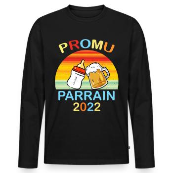 Parrain 2022 Idée Cadeau Annonce Naissance - T-shirt manches longues Premium bio Homme - noir - Devant - Nico (187cm)