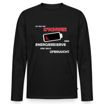 Wie die Schweiz: Energiereserven aufgebraucht - Männer Premium Bio Langarmshirt - Schwarz - Vorne - Nico (187cm)