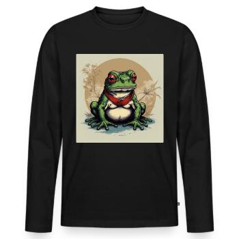 Delightfully Grumpy: Grumpy Japanese Frog - Men's Premium Organic Long Sleeve Shirt - black - Front - Nico (187cm)
