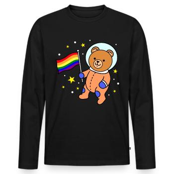 Gay Bear In Space Gay Pride Gift - Men's Premium Organic Long Sleeve Shirt - black - Front - Nico (187cm)