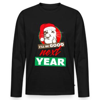 Je serai bon l’année prochaine noël x-mas cat design - T-shirt manches longues Premium bio Homme - noir - Devant - Nico (187cm)