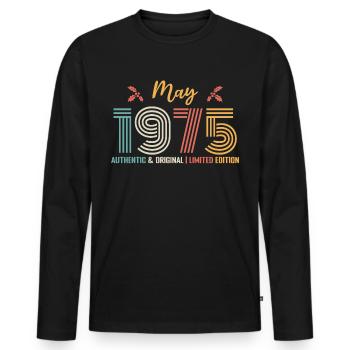 Mai 1975 anniversaire Mai 1975 rétro - T-shirt manches longues Premium bio Homme - noir - Devant - Nico (187cm)