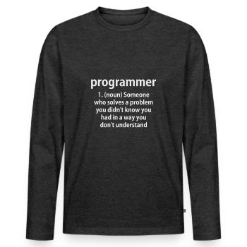 Funny Programmer Definition T-Shirt - Männer Premium Bio Langarmshirt - Anthrazit meliert - Vorne - Nico (187cm)