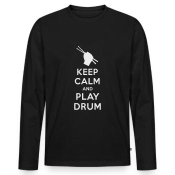 Keep calm and play Drum - Männer Premium Bio Langarmshirt - Schwarz - Vorne - Nico (187cm)