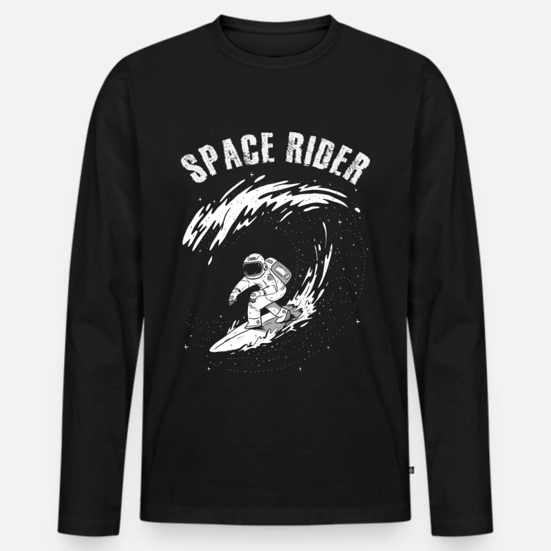 Surfender Astronaut Space Rider - Männer Premium Bio Langarmshirt - Schwarz