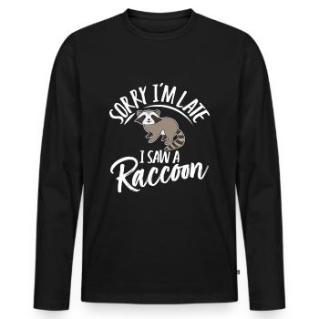 Désolé d’être en retard, j’ai vu un raton laveur - T-shirt manches longues Premium bio Homme - noir - Devant - Nico (187cm)
