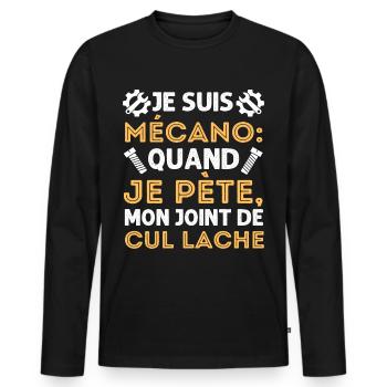 Mécanicien mon joint de cul lache humour mécano - T-shirt manches longues Premium bio Homme - noir - Devant - Nico (187cm)