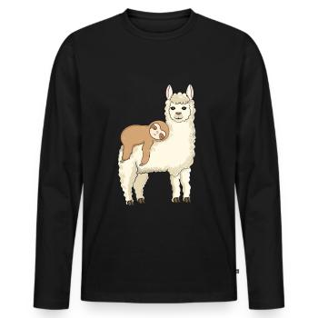 Lustiges Faultier reitet Lama - Männer Premium Bio Langarmshirt - Schwarz - Vorne - Nico (187cm)