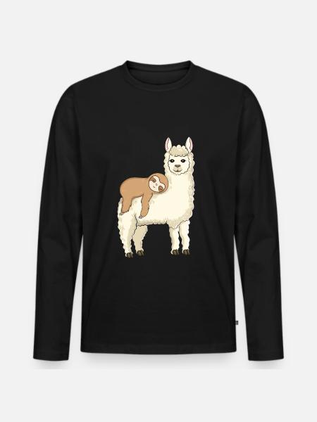 Funny sloth riding llama - Men's Premium Organic Long Sleeve Shirt - black