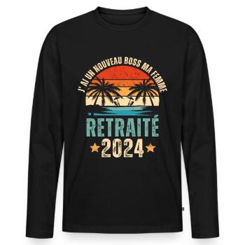 Retraité 2024 humour retraite cadeau pour retraité - T-shirt manches longues Premium bio Homme - noir - Devant - Nico (187cm)