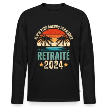 Retraité 2024 humour retraite cadeau pour retraité - T-shirt manches longues Premium bio Homme - noir - Devant - Nico (187cm)