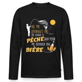 Peche, Apéro et tranquilité - T-shirt manches longues Premium bio Homme - noir - Devant - Nico (187cm)
