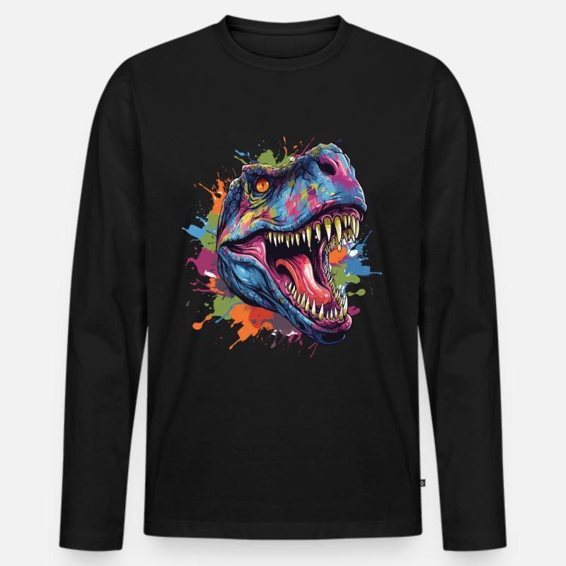 T-Rex Dinosaurier Kopf mit Graffiti-Stil - Männer Premium Bio Langarmshirt - Schwarz