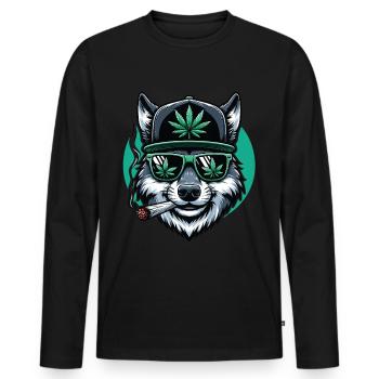 Un loup qui fume un joint de marijuana - T-shirt manches longues Premium bio Homme - noir - Devant - Nico (187cm)