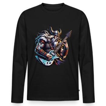 Wikingerkrieger, der E-Gitarre spielt. - Männer Premium Bio Langarmshirt - Schwarz - Vorne - Nico (187cm)