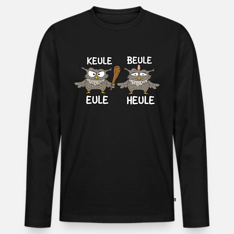 Keule Beule Eule Heule - Männer Premium Bio Langarmshirt - Schwarz
