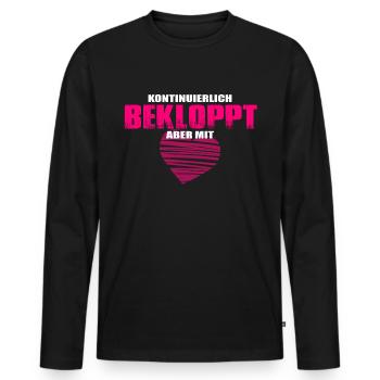 Kontinuierlich bekloppt aber mit Herz Spruch Rosa - Männer Premium Bio Langarmshirt - Schwarz - Vorne - Nico (187cm)