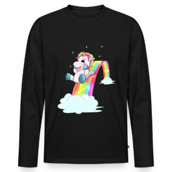 Licorne mignonne glissant sur l'idée cadeau - T-shirt manches longues Premium bio Homme - noir - Devant - Nico (187cm)