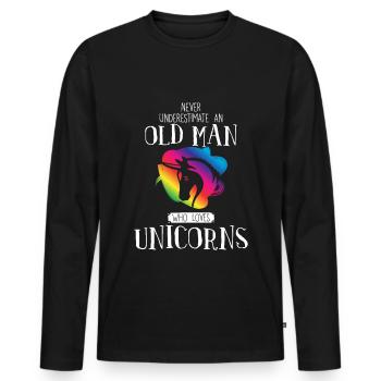 Unicorn Lover Gift Idea Old Man Unicorn - Men's Premium Organic Long Sleeve Shirt - black - Front - Nico (187cm)