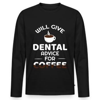 Café Dentiste Conseils Dentaires Hygiéniste Hygiène - T-shirt manches longues Premium bio Homme - noir - Devant - Nico (187cm)