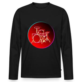Retro Drums Drummer Gift Drumming 70s 80s Neon - Men's Premium Organic Long Sleeve Shirt - black - Front - Nico (187cm)