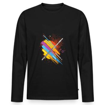 Flutist Transverse Flute Player Flautist Flute Art - Men's Premium Organic Long Sleeve Shirt - black - Front - Nico (187cm)