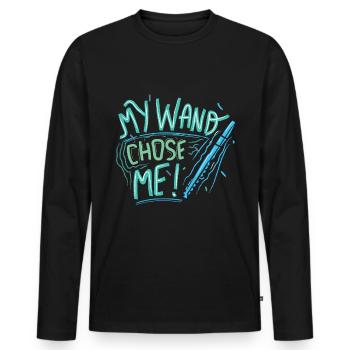 Flutist Flute Player Flautist My Wand Chose Me - Men's Premium Organic Long Sleeve Shirt - black - Front - Nico (187cm)