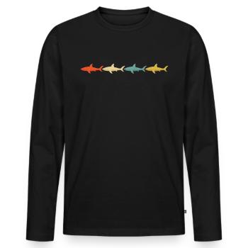 70er Jahre 80er Jahre Vintage Sharks Retro Gift Shark - Männer Premium Bio Langarmshirt - Schwarz - Vorne - Nico (187cm)