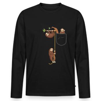 Animal de poche paresseux - T-shirt manches longues Premium bio Homme - noir - Devant - Nico (187cm)