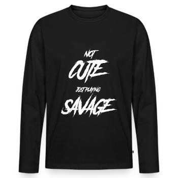 Grufti Sagt Lustig, Nicht Niedlich. Spielt - Männer Premium Bio Langarmshirt - Schwarz - Vorne - Nico (187cm)