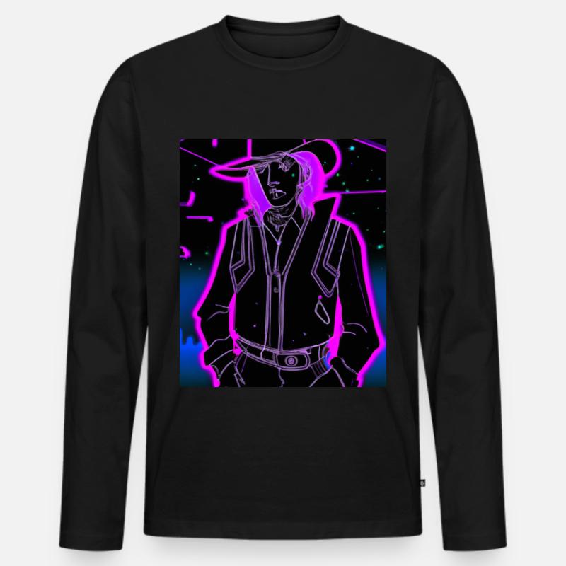 Goth Synthwave Outrun Goth Cowboy - Männer Premium Bio Langarmshirt - Schwarz