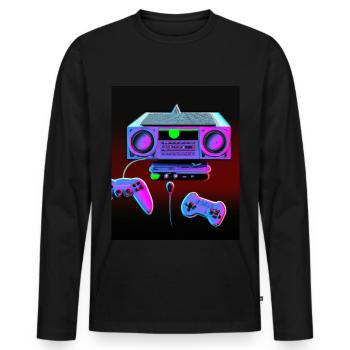 Vaporwave Aesthetic Retro Gaming Konsole - Männer Premium Bio Langarmshirt - Schwarz - Vorne - Nico (187cm)