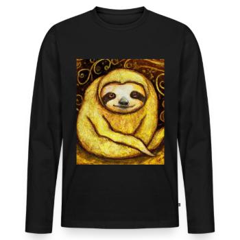 Sloth Portrait Funny Gustav Klimt Style - Men's Premium Organic Long Sleeve Shirt - black - Front - Nico (187cm)