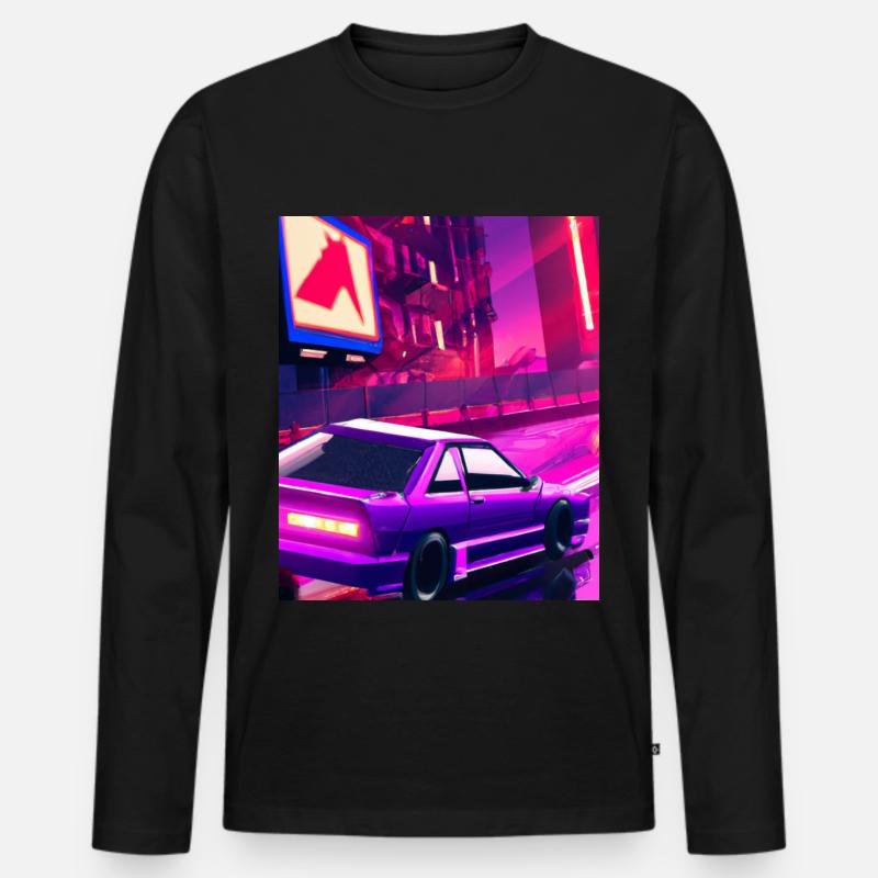 Vaporwave Aesthetic Synthwave Car - Männer Premium Bio Langarmshirt - Schwarz