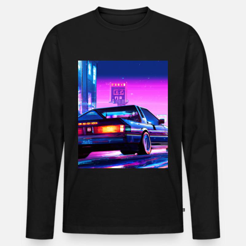 Vaporwave Aesthetic Synthwave City - Männer Premium Bio Langarmshirt - Schwarz