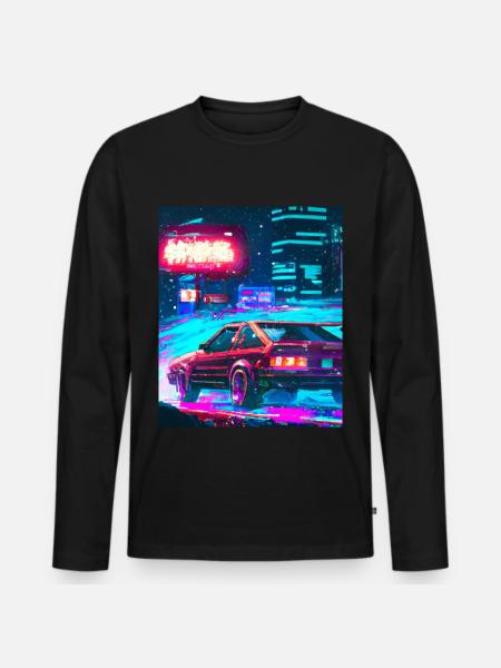 Vaporwave Aesthetic Synthwave City - Men's Premium Organic Long Sleeve Shirt - black