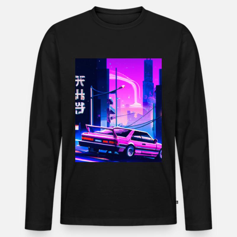 Vaporwave Aesthetic Synthwave Car - Männer Premium Bio Langarmshirt - Schwarz